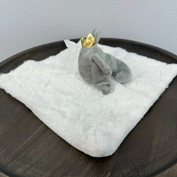 Lila & Jack Baby Elephant Gold Crown Security Blanket Lovey White Grey - Picture 3 of 9